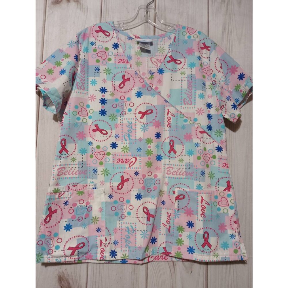 SB Scrubs Top Ladies Medium Breast Cancer Awareness